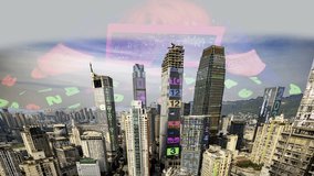 futuristic technology city with code on the buildings and vr headset woman in background - Powered by Shutterstock - Get 15% off with code: PIKWIZARD15