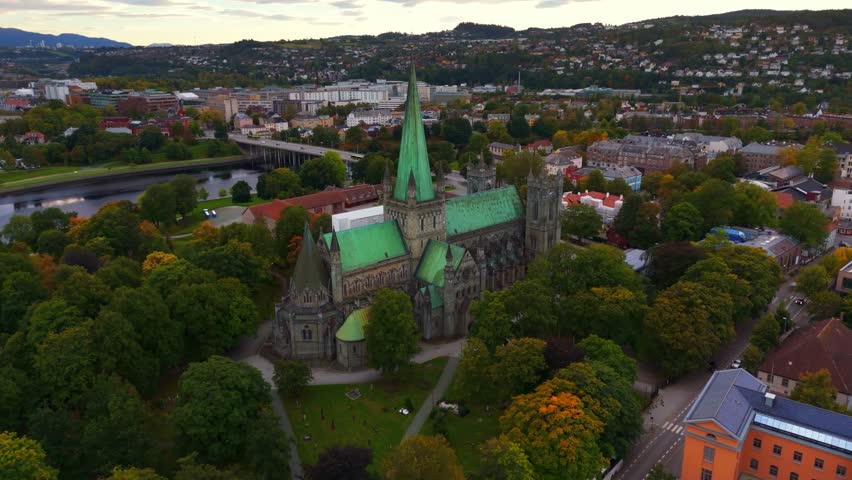 Aerial view of Church in Tondheim, Norway.