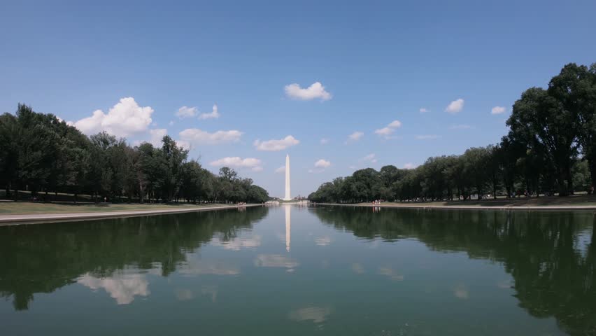 Washington DC Monument across the reflecting pool from the Lincoln Memorial on The National Mall USA, Washington, DC