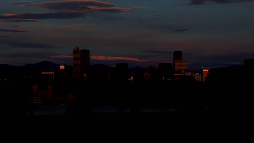 Downtown Denver Skyline at Sunrise Time Lapse Zoom In