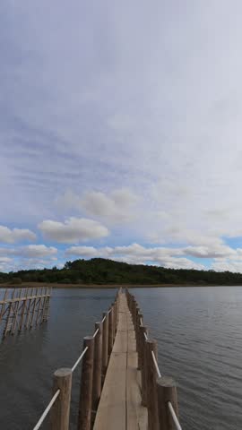 wood boardwalk over the Obidos lagoon, Portugal