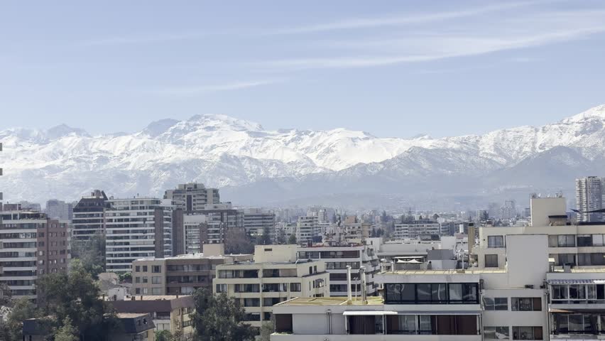 Winter Andes Mountains Quick Pan, Snowy Cordillera Landscape with Clouds