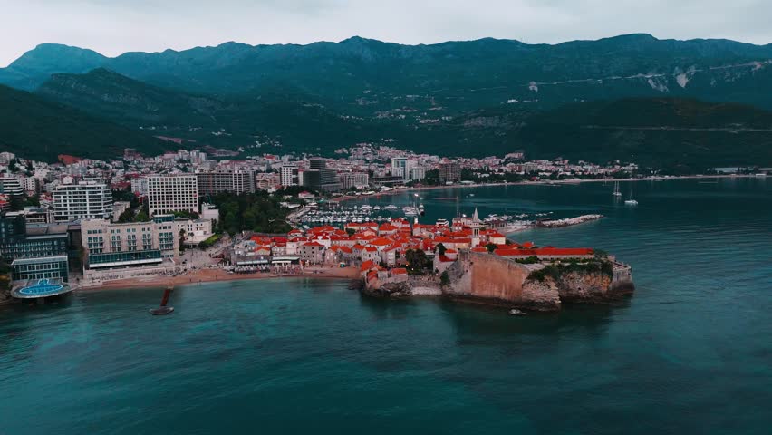Budva Old Town aerial view in Montenegro