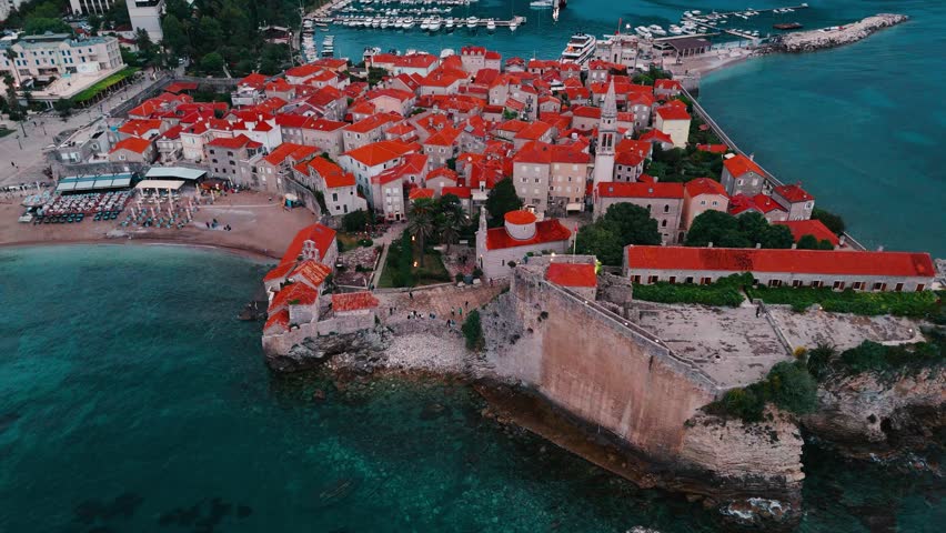 Budva Old Town aerial view in Montenegro