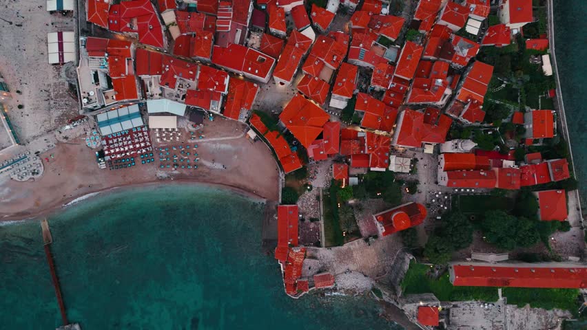Budva Old Town aerial view in Montenegro