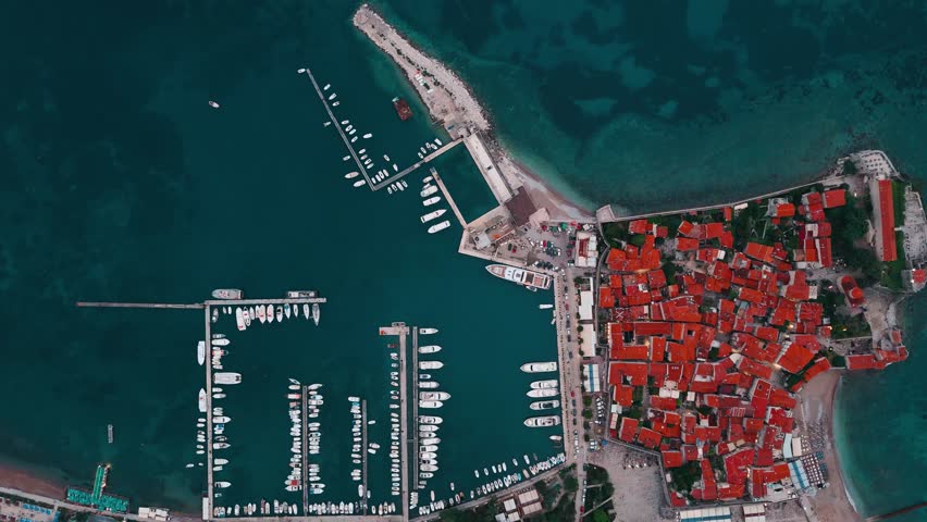 Budva Old Town aerial view in Montenegro