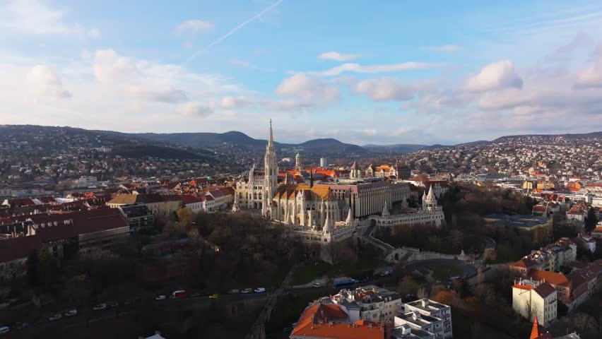 4K Stunning cinematic drone Footage of The Church of Our Lady of Buda Castle - Hungary010