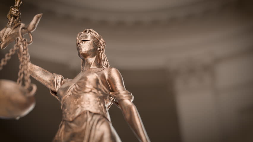 360 Degrees Rotating Seamless Looping Lady Justice Statue In A Courthouse Building.
