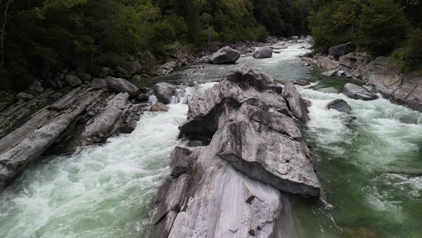 Aerial upstream river Verzasca Switzerland nature outdoor Swiss rural countryside