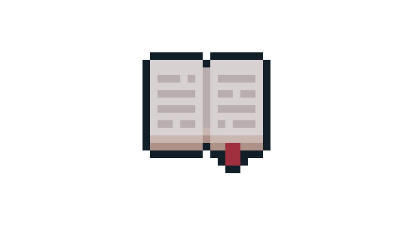 8-bit pixel art rpg game open book item. looped animation 4k 30fps