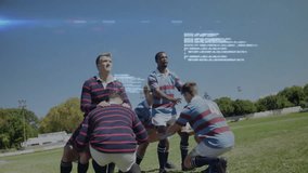 Rugby team lifting jumper after sideline throw for securing ball with technology overlay pulsing. Athletics, teamwork, innovation, strategy, performance, digital, collaboration - Powered by Shutterstock - Get 15% off with code: PIKWIZARD15