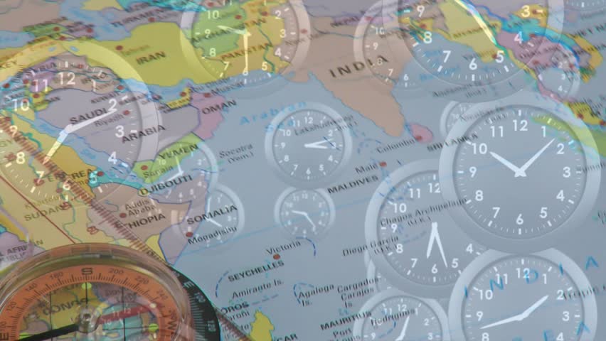 Clock overlay starting map rotating left, tracking time zones on transparent background. Globally, navigation, temporal, international, data visualization, digital art, geography - Powered by Shutterstock - Get 15% off with code: PIKWIZARD15