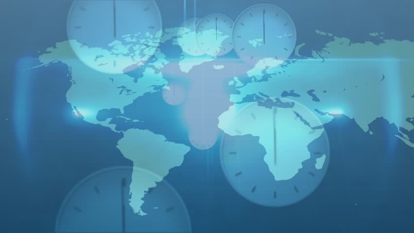 World map fading initiating nodes appearing and lines extending clocks pulsing showing time links. Geography, connectivity, digital, visualization, global, technology, networking - Powered by Shutterstock - Get 15% off with code: PIKWIZARD15