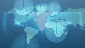 World map fading initiating nodes appearing and lines extending clocks pulsing showing time links. Geography, connectivity, digital, visualization, global, technology, networking - Powered by Shutterstock - Get 15% off with code: PIKWIZARD15