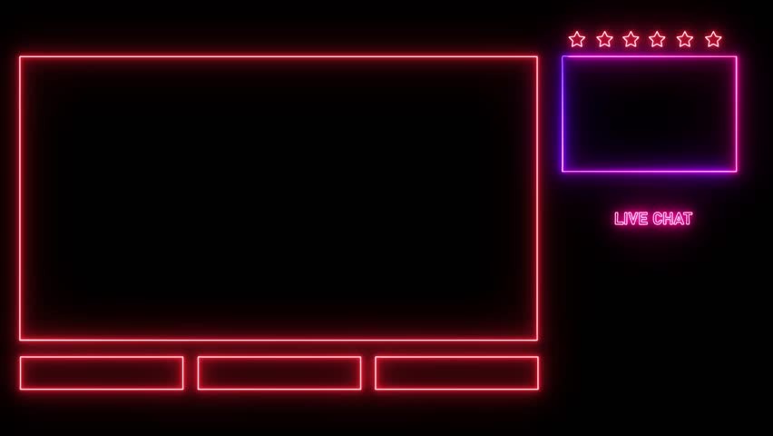 Intermission Stream Overlay Animated, Neon Sign looping facecam and chat for live streaming ,Frame border HUD element. HUD viewfinder. Intermission Stream Overlay Animation