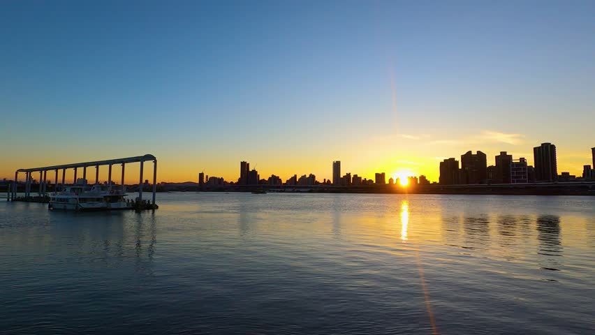 Beautiful city night view at Dadaocheng Wharf, Taipei, Taiwan.