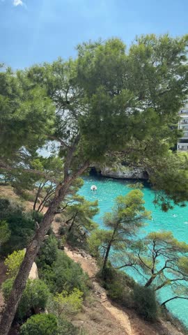 Cala Santanyi bay on Mallorca island in Spain panoramic top view in sunny day in October.