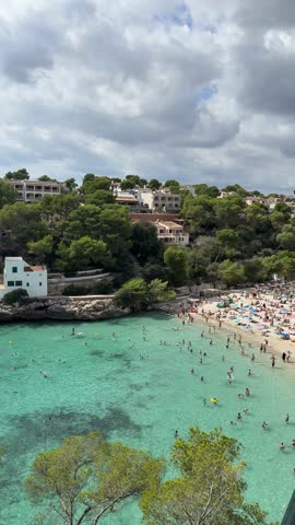 Cala Santanyi bay on Mallorca island in Spain panoramic top view in sunny day in October.