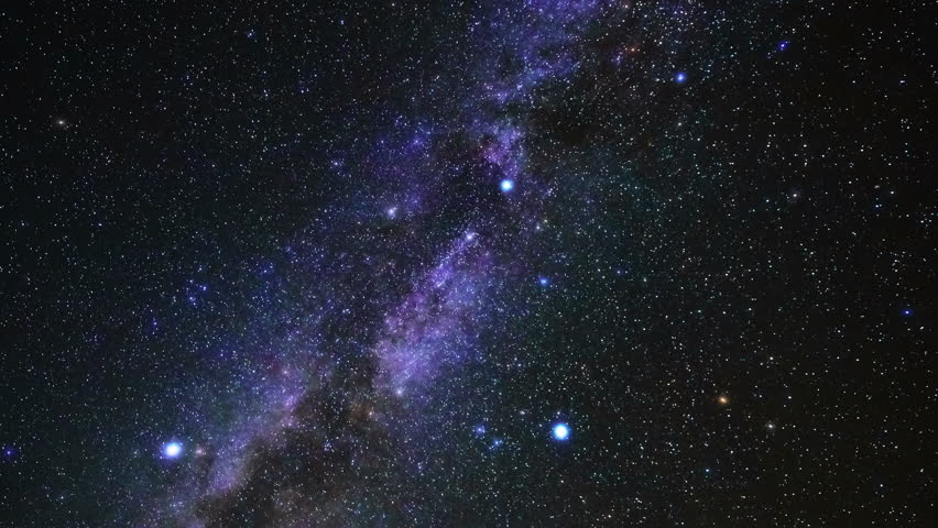 Milky Way stars on a dark countryside skies. Time-lapse video.