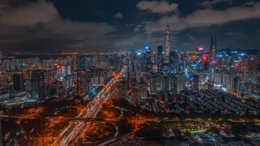 Spectacular aerial night view of Shenzhen