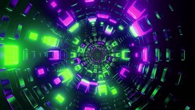 Experience a thrilling, high speed journey through a neon digital tunnel. Glowing cubes in vibrant purple and green create a mesmerizing, energetic, and futuristic visual. - Powered by Shutterstock - Get 15% off with code: PIKWIZARD15