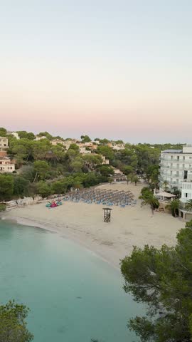 Empty beach with no people early in the morning in Cala Santanyi bay on Mallorca island in Spain.
