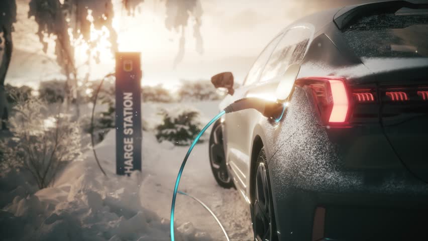 Electric Car Charging in Winter Conditions – Cold Weather EV Charging Animation