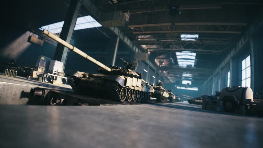 Military Equipment Factory with Tank Production Line – Defense Manufacturing Animation