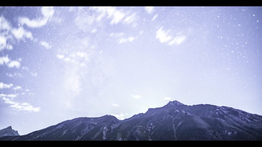 Time lapse of Milky Way galaxy over snow-capped mountains at Ranwu Lake in Tibet, showcasing starry night sky with dramatic star trails and celestial movement.
