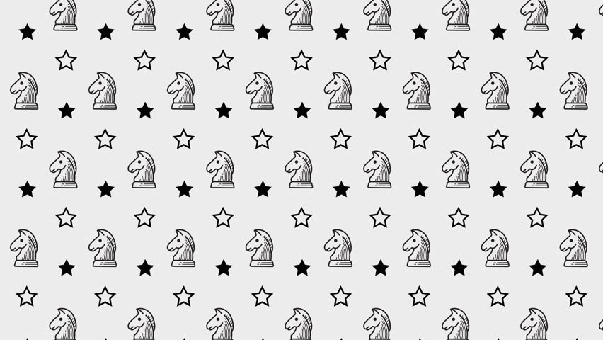 Chess knight with star and light seamless loop animation background for creative visual. Horse piece pattern background loop animation. Knight figure chessman motif motion graphic wallpaper. 4K Video