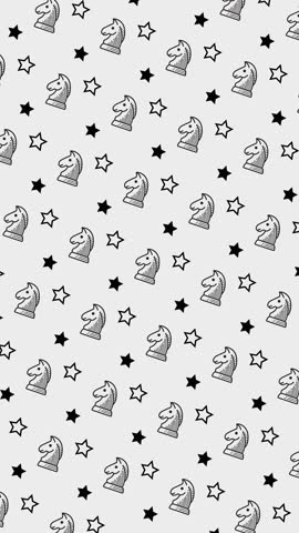 Knight figure chessman with star and light seamless loop animation portrait background for visual. Horse piece pattern background loop animation. Chess knight motif motion graphic wallpaper. 4K Video