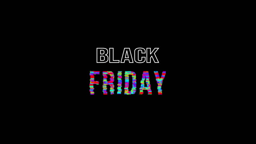 Black friday text animation with glitch and cyberpunk effect on black background. banner design 4k animation. Perfect for events, business concept and promotion.