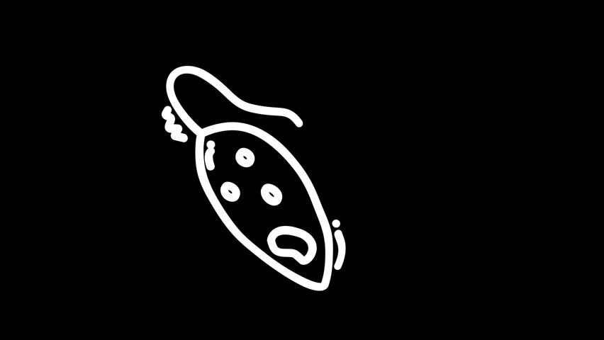 Abstract illustration of a surprised fish with exaggerated features against a solid black background, symbolizing creativity, humor, and imagination, ideal for motion graphics, loop animation