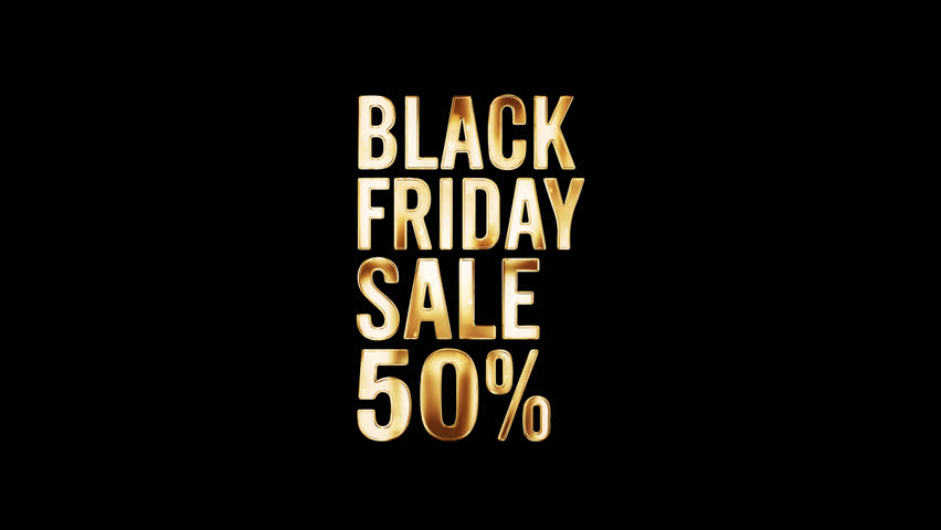 Animation word of Black Friday Sale Fifty Percent golden shine light motion text with light effect animation on black abstract background. promote advertising concept isolate using QuickTime Alpha Cha