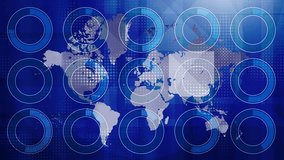 animated digital world map with futuristic blue circular progress bars showing fluctuating global data network activity and dynamic information flow across continents - Powered by Shutterstock - Get 15% off with code: PIKWIZARD15