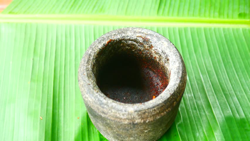 Grinding Chutney Stock Video, Grinding Chutney In Rock Pestel, Crushing Shallots and Chilly Footage, Free Cooking Video, Indian Cooking Video Clips