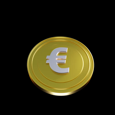 Single Euro Coin Spinning on black background