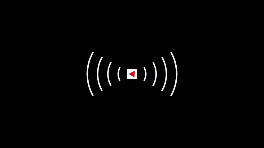 Glowing sound waves icon with speaker symbol on a black background, representing volume on, audio signal, sound transmission, and music concept. Perfect for multimedia projects, app interfaces,
