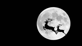Reindeer silhouettes run and leap across a bright full moon. Magical Christmas animation. Santa's sleigh team, holiday magic, winter night - Powered by Shutterstock - Get 15% off with code: PIKWIZARD15