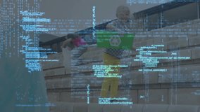 Girls arriving at bleachers starting recycling drive scanning rows and picking litter into eco bin. Ecology, teamwork, sustainability, community, environmentalism, activism, youthful - Powered by Shutterstock - Get 15% off with code: PIKWIZARD15