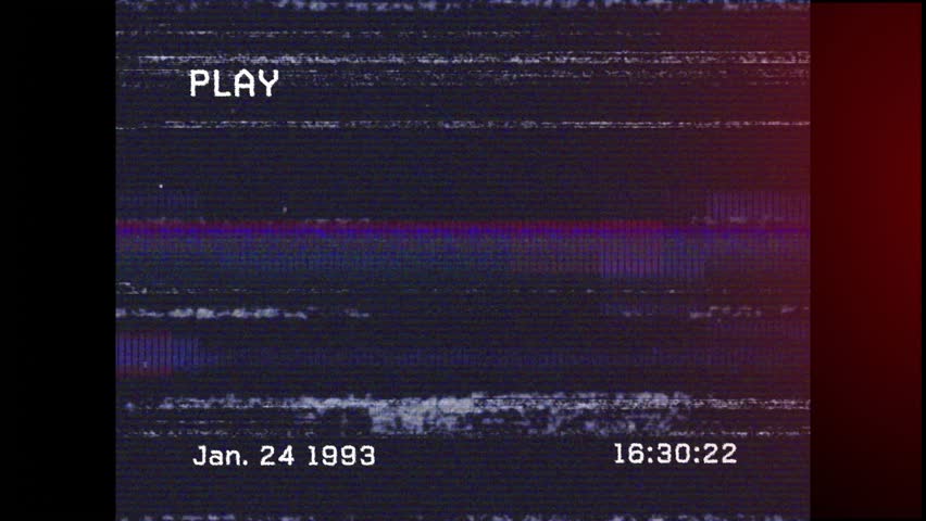 Play icon appearing causing glitch drifting behind SWEET title, timestamp ticking giving tape vibe. Vintage, analog, glitch, retro, vhs, distortion, multimedia