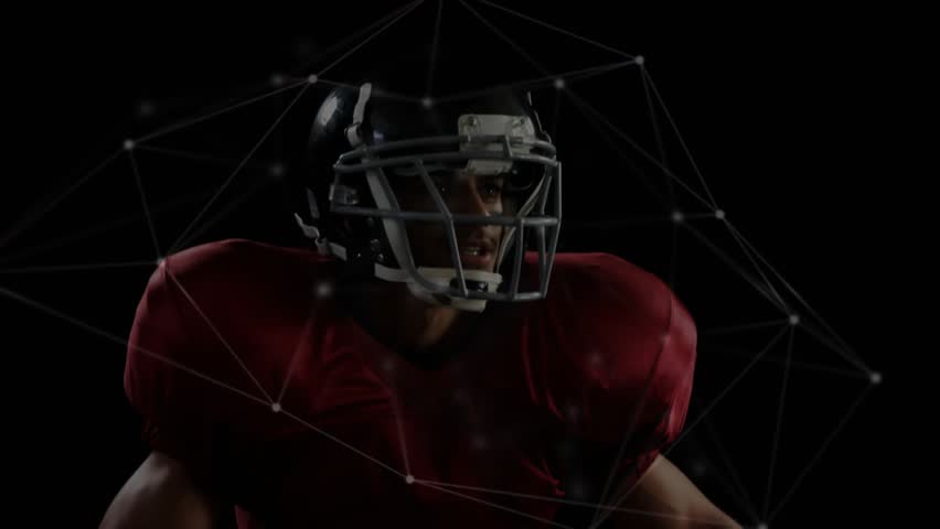 Football player reacting sports network shifting spawning football catching and tucking for run. Athlete, sports, technology, digital, motion, competition, action - Powered by Shutterstock - Get 15% off with code: PIKWIZARD15