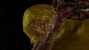 Football player responding to network sphere and adjusting helmet to secure fit before play. Athlete, sports, digital, technology, futuristic, performance, strength - Powered by Shutterstock - Get 15% off with code: PIKWIZARD15