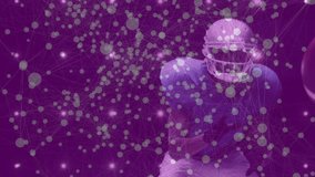 Quarterback scanning for opening in sports tech backdrop while defender charging and tackling him. Sport, strategy, digital, competition, action, high-tech, resilience - Powered by Shutterstock - Get 15% off with code: PIKWIZARD15