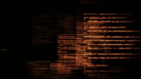 Horizontal amber code lines scrolling and glitching to reveal metallic skull emerging in smoky mist. Cyber, digital, futuristic, abstract, technology, innovation, grunge - Powered by Shutterstock - Get 15% off with code: PIKWIZARD15