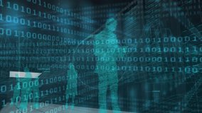 Scrolling binary code activating UI, male avatar holding tablet, viral sphere forming for analysis. Cybersecurity, data visualization, futuristic, innovation, digital interface, virtual environment - Powered by Shutterstock - Get 15% off with code: PIKWIZARD15