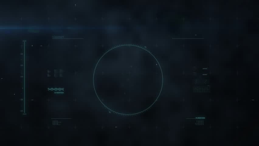 Opening dark display showing notations, animating virus updating pi and pulsing HUD visualization. Scientific, digital, schematic, molecular, futuristic, analytical, visualization