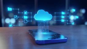 Cloud computing concept: smartphone managing digital data, files, folders. Secure, fast information transfer, storage, Modern technology, network, cybersecurity, mobile solutions - Powered by Shutterstock - Get 15% off with code: PIKWIZARD15