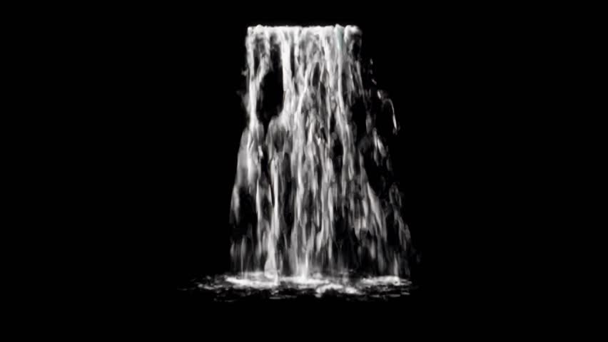 Waterfall cascading down with clear water on black background
