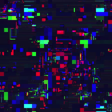 Abstract digital glitch effect with vibrant RGB distortion, creating a futuristic and cyberpunk visual style. Perfect for video transitions, tech backgrounds, or creative effects
